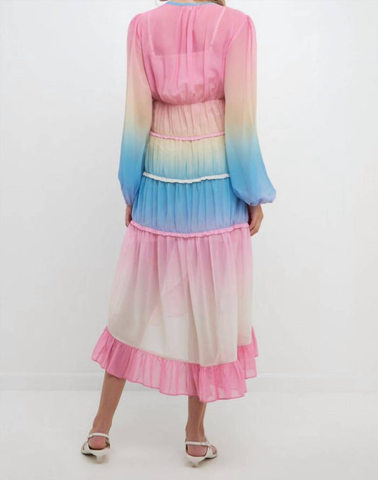 2.7 August Apparel - High Low Tie Dye Color Ruffle Dress