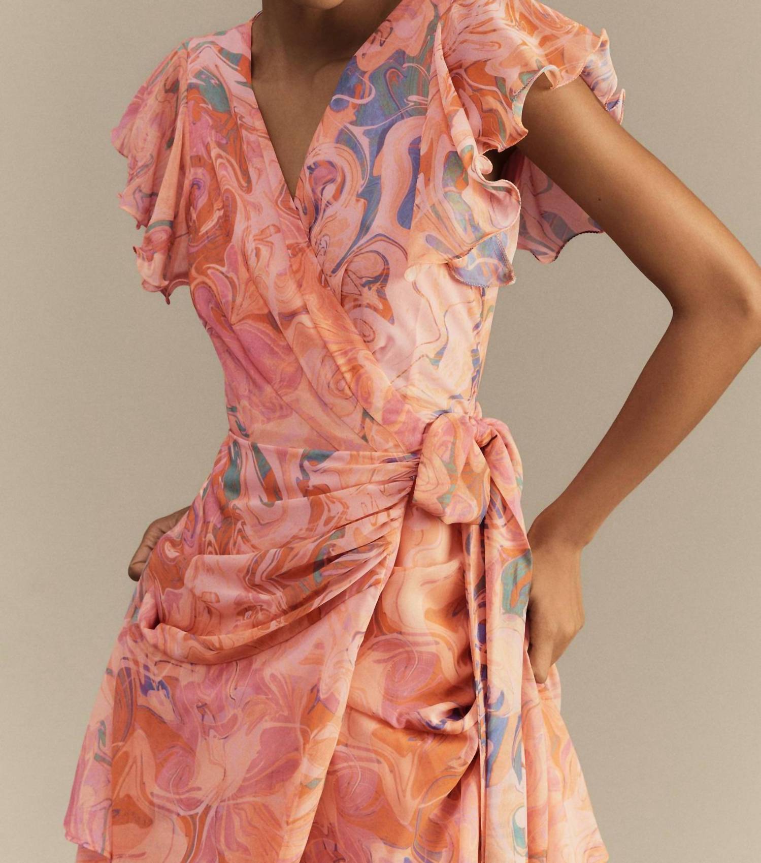 hutch Cezza Flutter Sleeve Ruffled Wrap Maxi Dress in pink - women's dress - alternate view