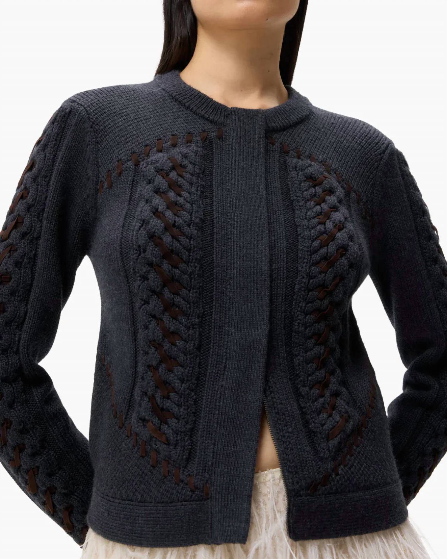 Twp - Suede Cable Sweater Jacket