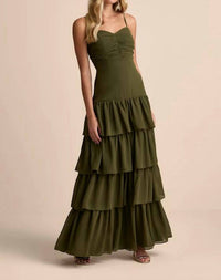 Lulus Gorgeous Influence Tiered Maxi Dress in olive green - women's dress