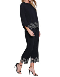 Multiples - Embroidered Hem Wide Leg Crop Pant