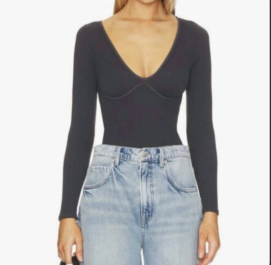 Free People - x Intimately FP Meg Seamless V-neck Bodysuit in Obsidian