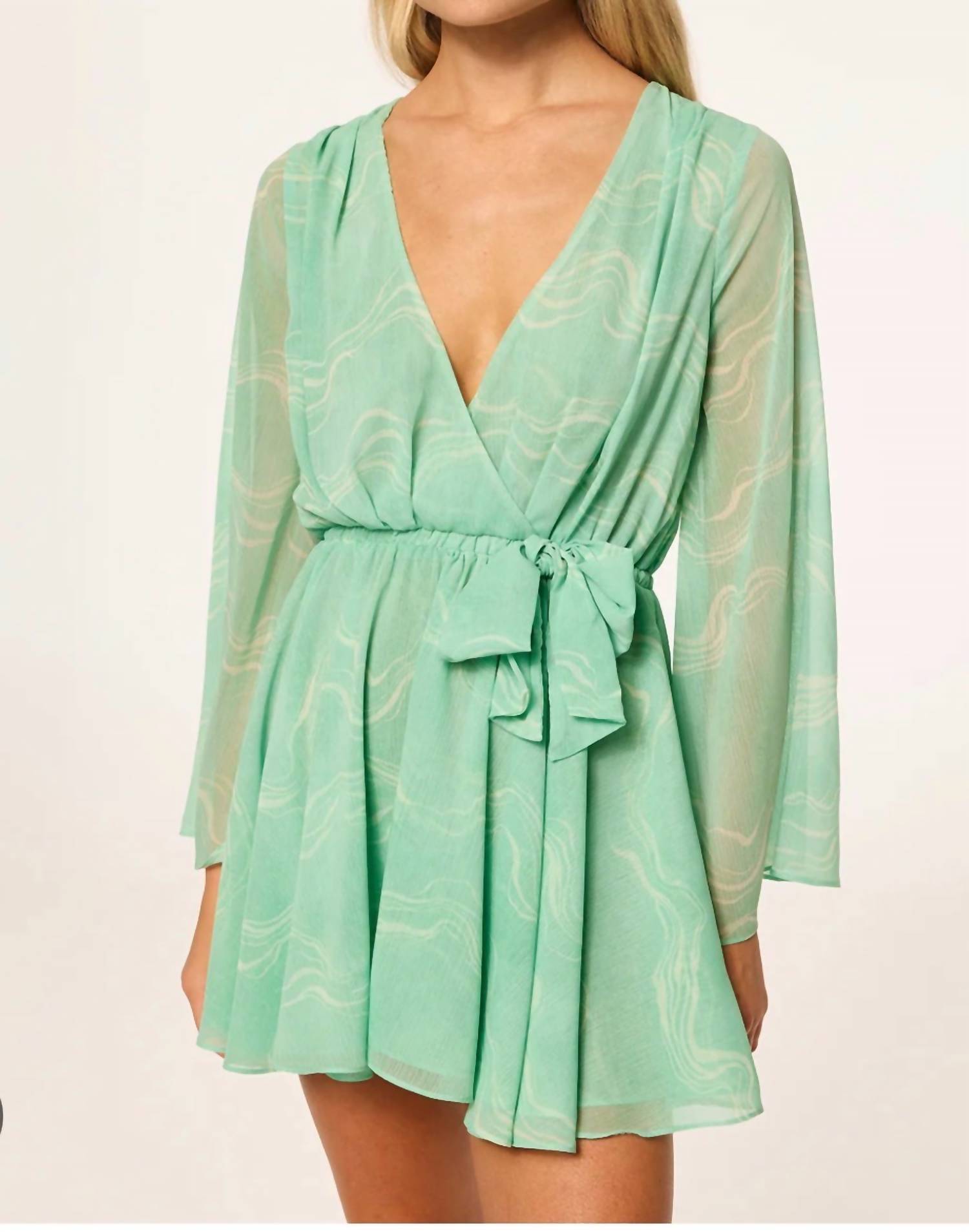 Misa Los Angeles Kaia Dress in seafoam linear wave - women's dress