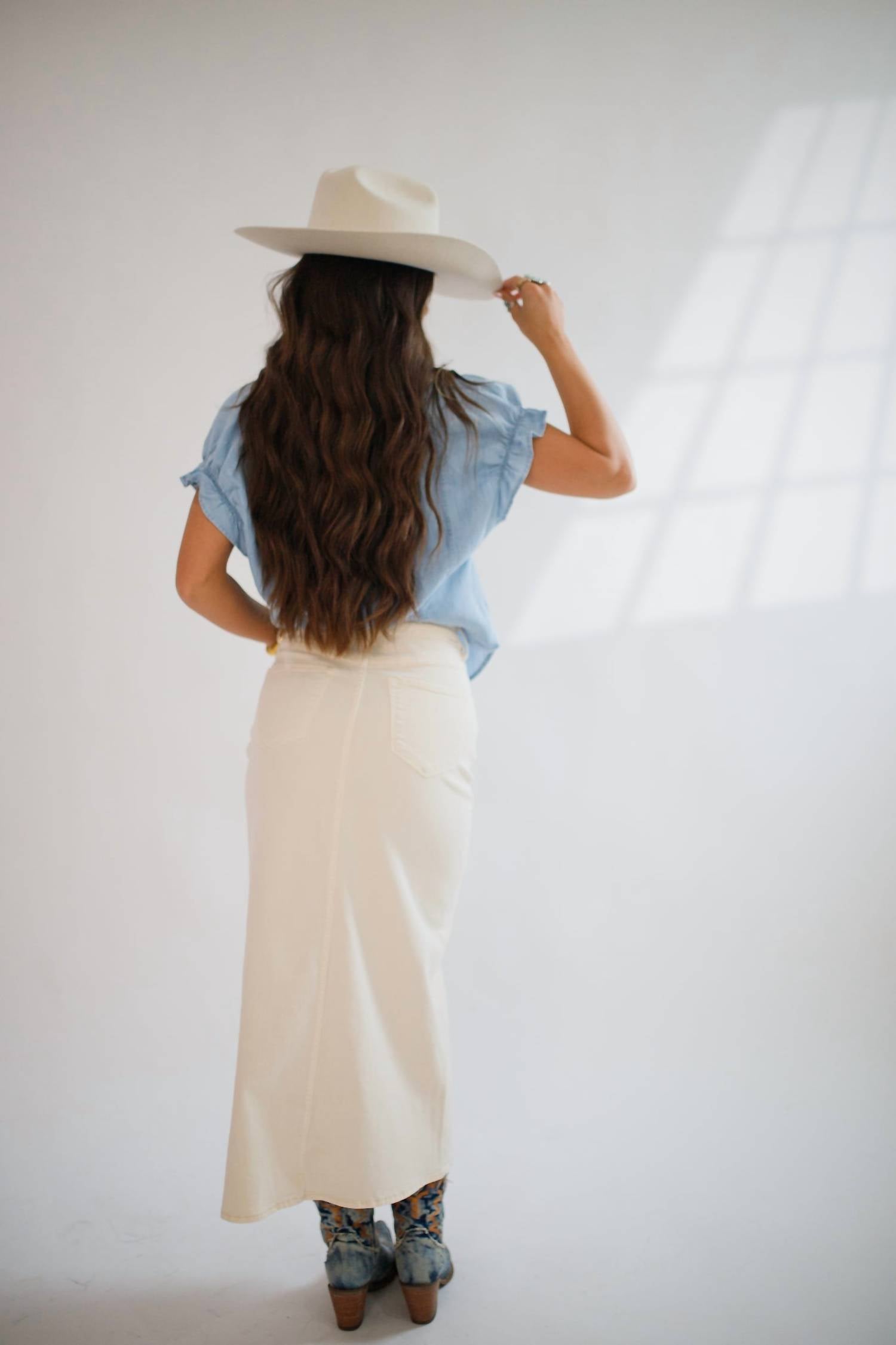 DEAR JOHN DENIM Vianna Front Slit Denim Skirt in wheat - women's skirt - detail view