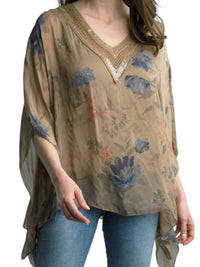Tempo Paris - Crochet Silk Print Poncho