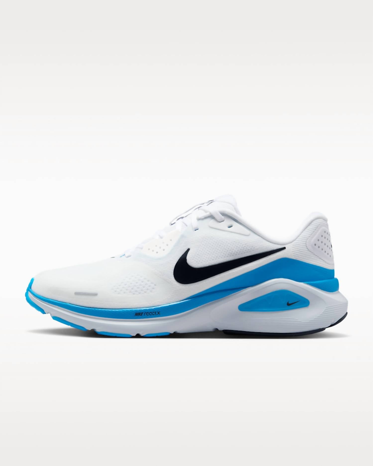 NIKE Men's Structure 26 Road Running Shoes in white blue hero pure platinum black - men's sneaker - detail view