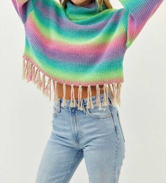 Idem Ditto - Addie Colorful Striped Sweater With Fringe