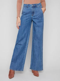 Charlie B - Wide Leg Stretch Denim Pants With Slash Pockets