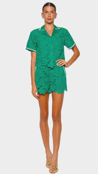 JONATHAN SIMKHAI GLENN LACE CAMP SHIRT in kelly green - women's shirt - alternate view