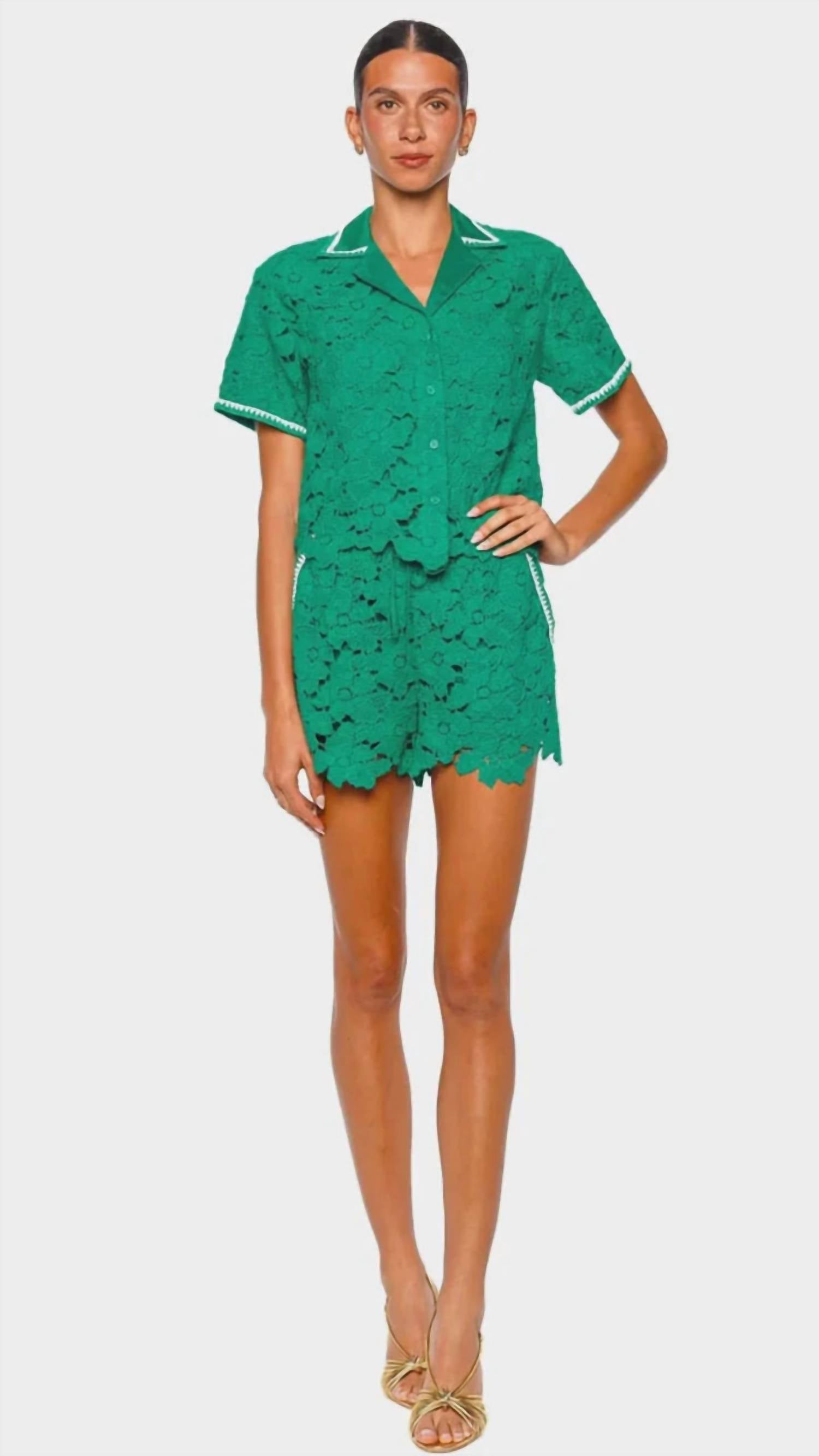 JONATHAN SIMKHAI GLENN LACE CAMP SHIRT in kelly green - women's shirt - alternate view