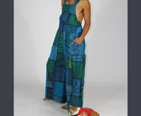 Jayli Baggy Patchwork Overalls in blue - women's pants - alternate view
