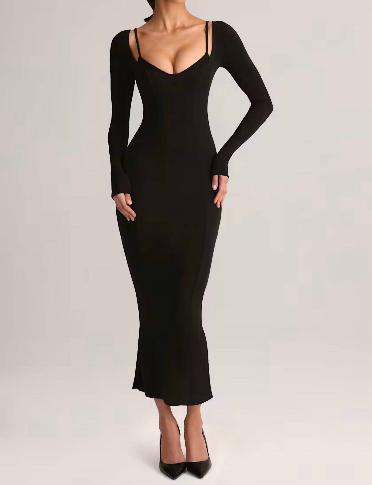 Oh Polly - Ori Long-sleeve Midi Dress