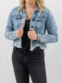 Hidden - Women's Uneven Hem Denim Jacket