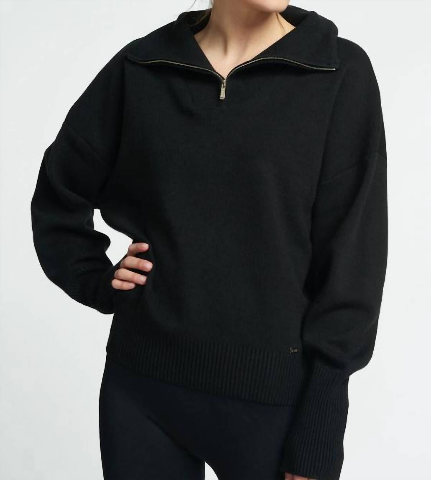 Lune Active Olly Half Zip Sweater in black - women's sweater - detail view