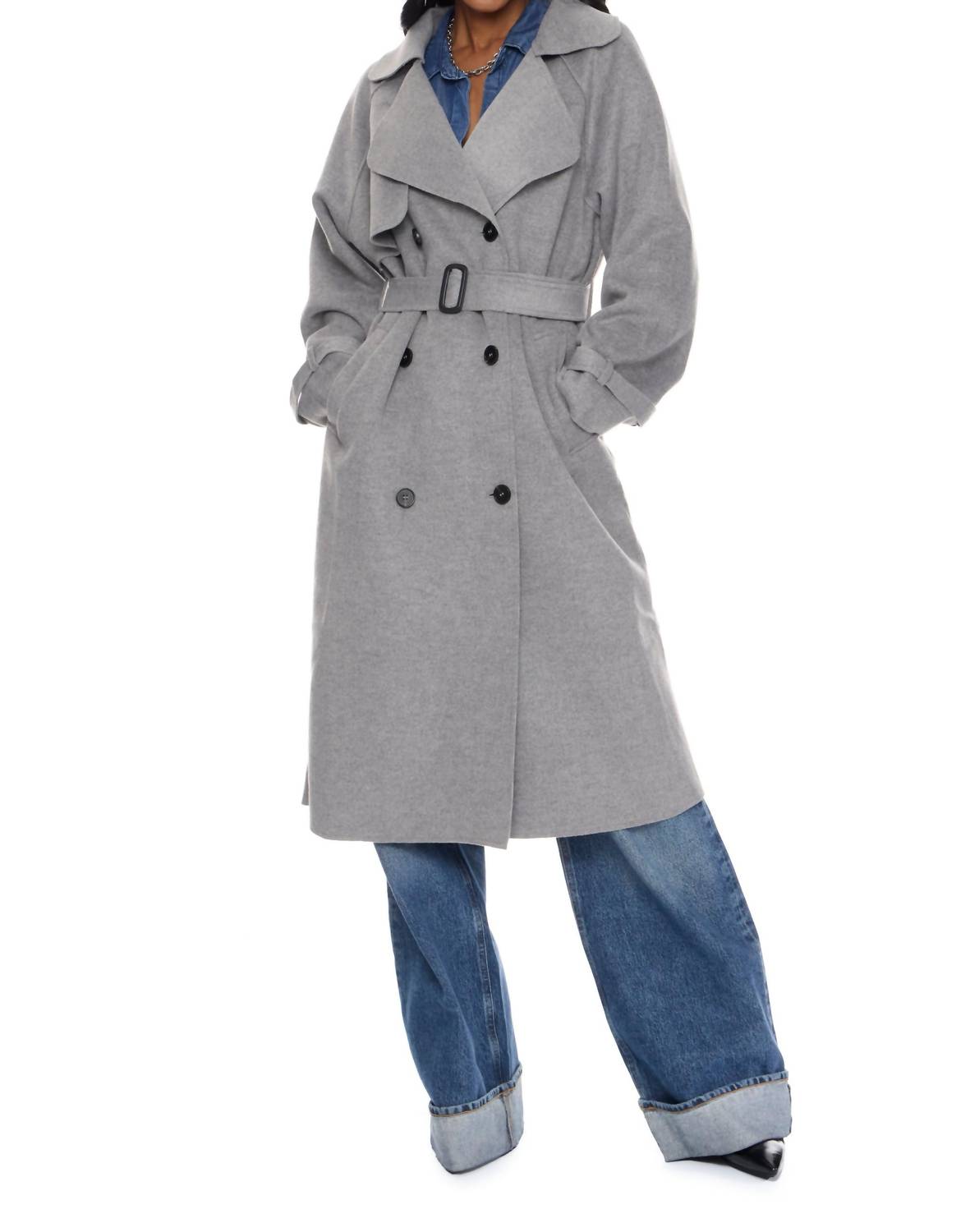 LUCY PARIS Klaus Trench Coat in gray - women's jacket