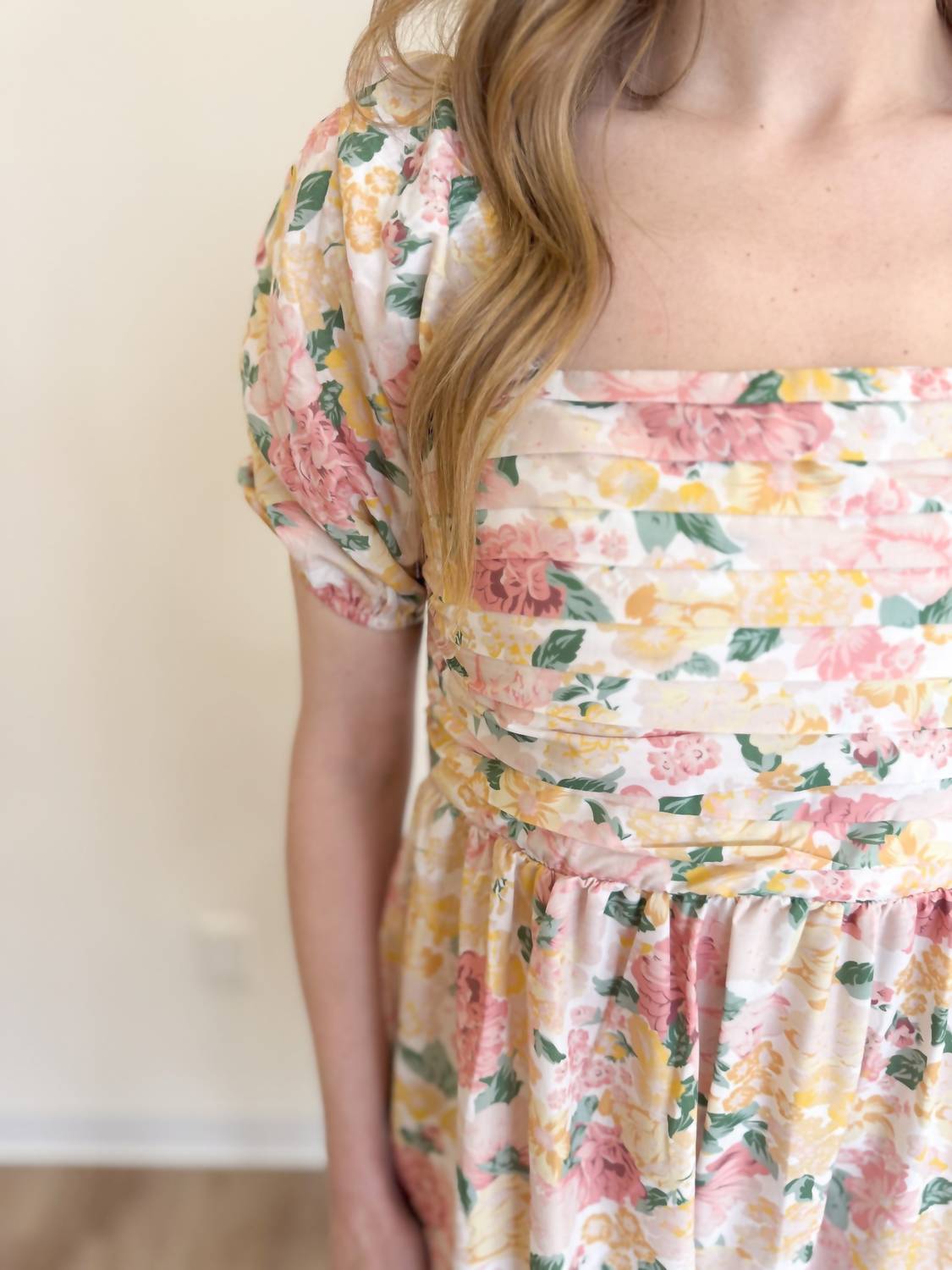 Baevely By Wellmade - Maven Pleated Bodice Floral Dress