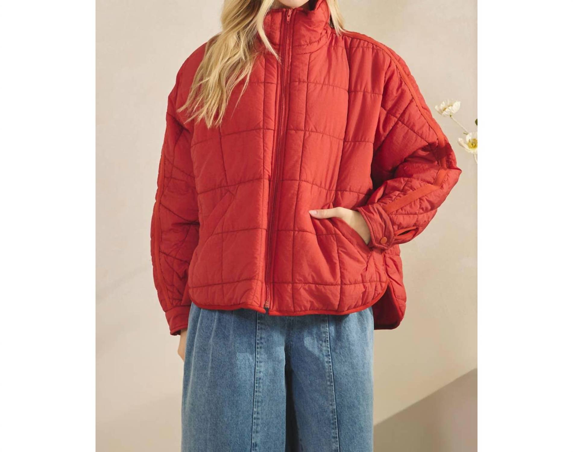 Veveret Zip Up Packable Puffer Jacket in brick - women's jacket - view 4