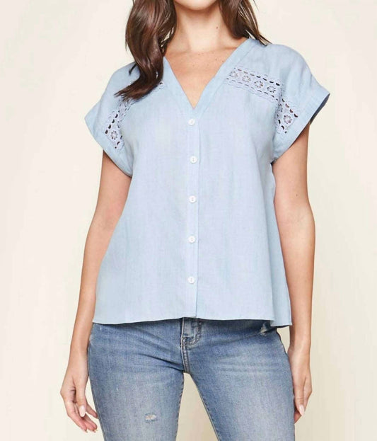 Sugarlips - Chambray Crochet Trim Top