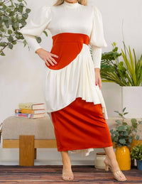 Karen T Design Two-tone Long Sleeve Maxi Dress in brown - women's dress