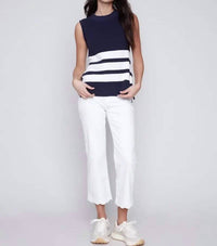 CHARLIE B Stripe Sweater Vest in navy white - women's sweater - view 4