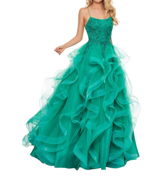 Rachel Allan - Scoop Neck Ruffled A-line Gown