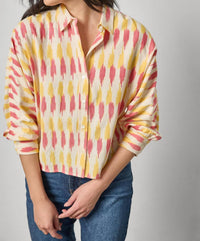 Lilla P Dolman Button Down Top in taffy ikat - women's blouse