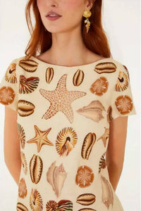 Farm Rio - Marine Shells Short Sleeve Mini Dress