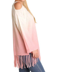 Umgee - Ombre Cold Shoulder Fringe Sweater - PLUS