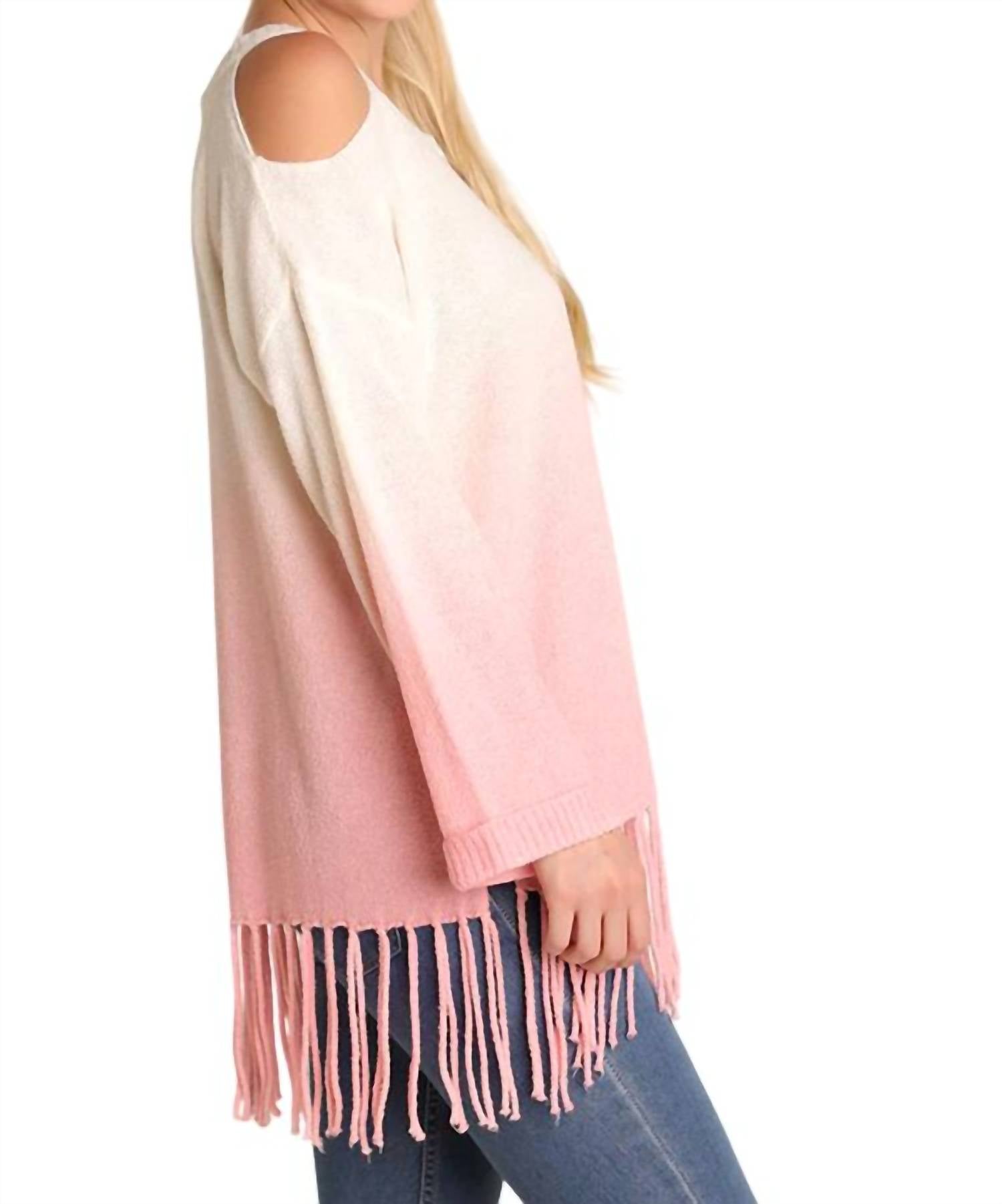 Umgee - Ombre Cold Shoulder Fringe Sweater - PLUS