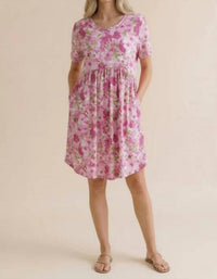 Haptics - Round Neck Short Sleeve Babydoll Floral Dress