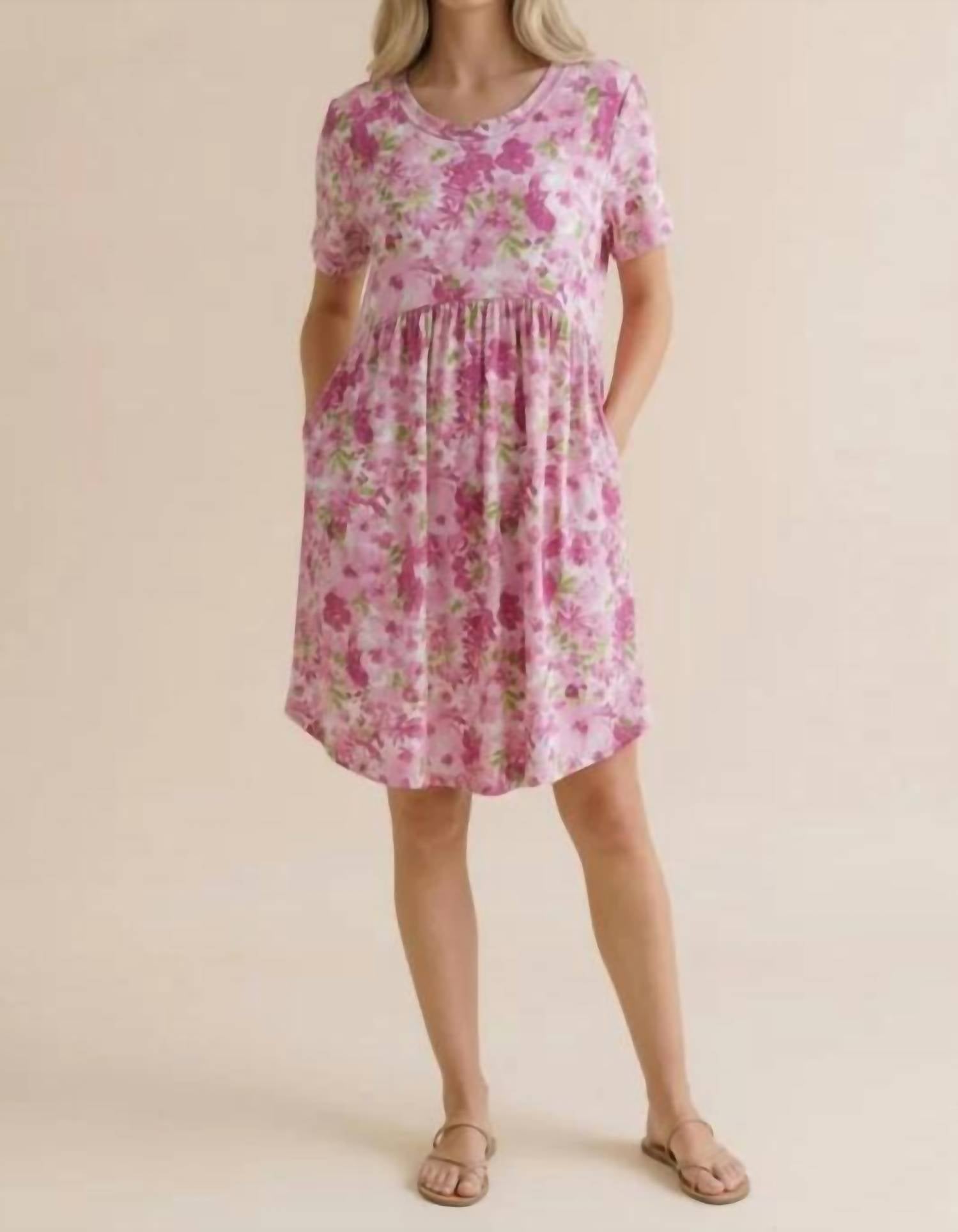Haptics - Round Neck Short Sleeve Babydoll Floral Dress