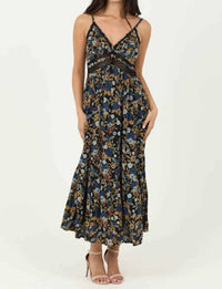 Angie - V Neck Lace Trim Maxi Dress