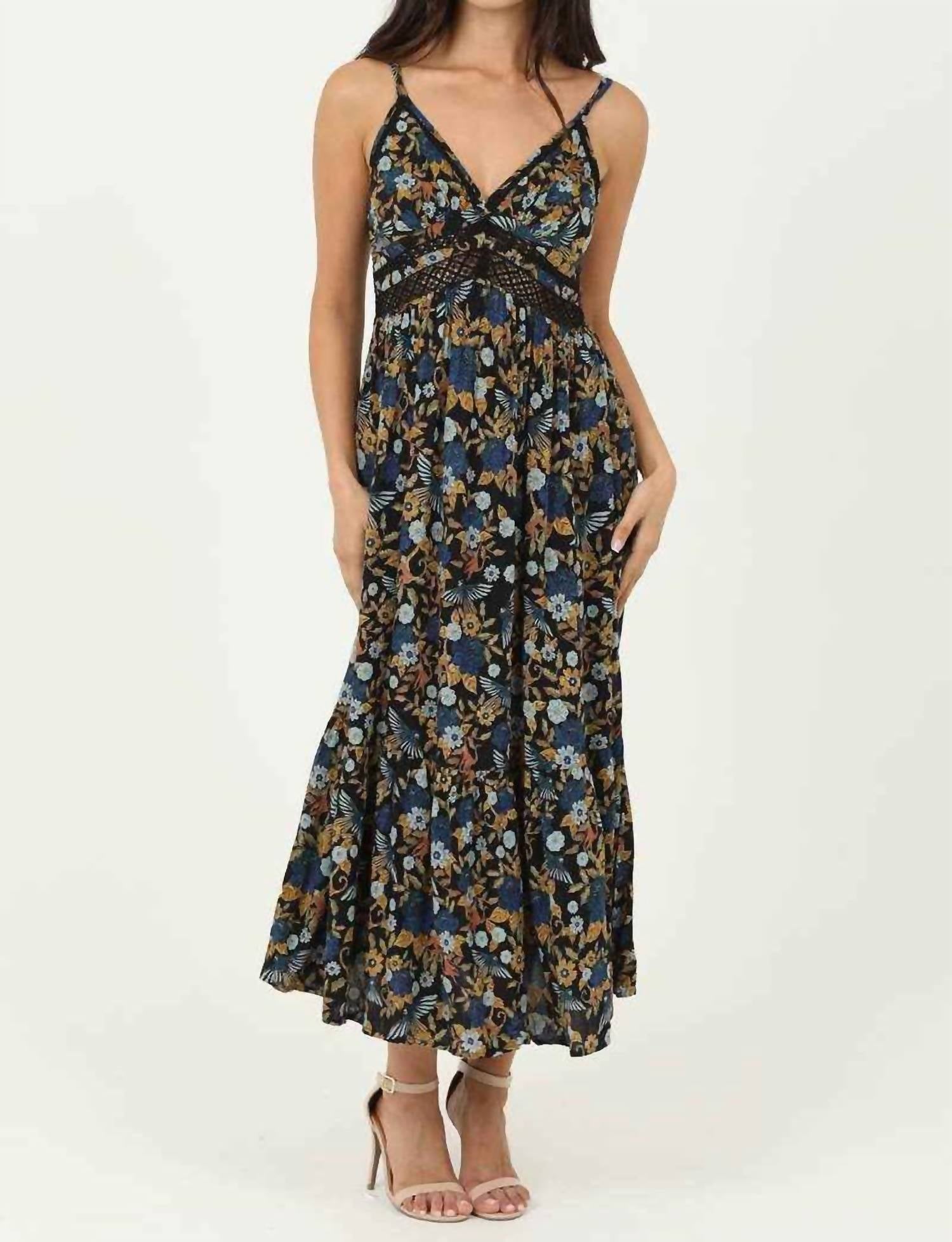 Angie - V Neck Lace Trim Maxi Dress