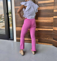 Tractr - High Rise Crop Flare With Side Slit And Raw Hem