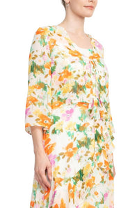 Maison Tara - Floral Midi Dress With Matching Chiffon Jacket Set