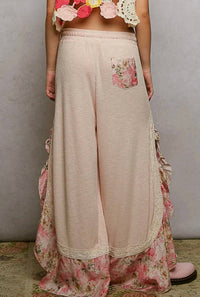 Pol - Floral Ruffle Ribbed Pants