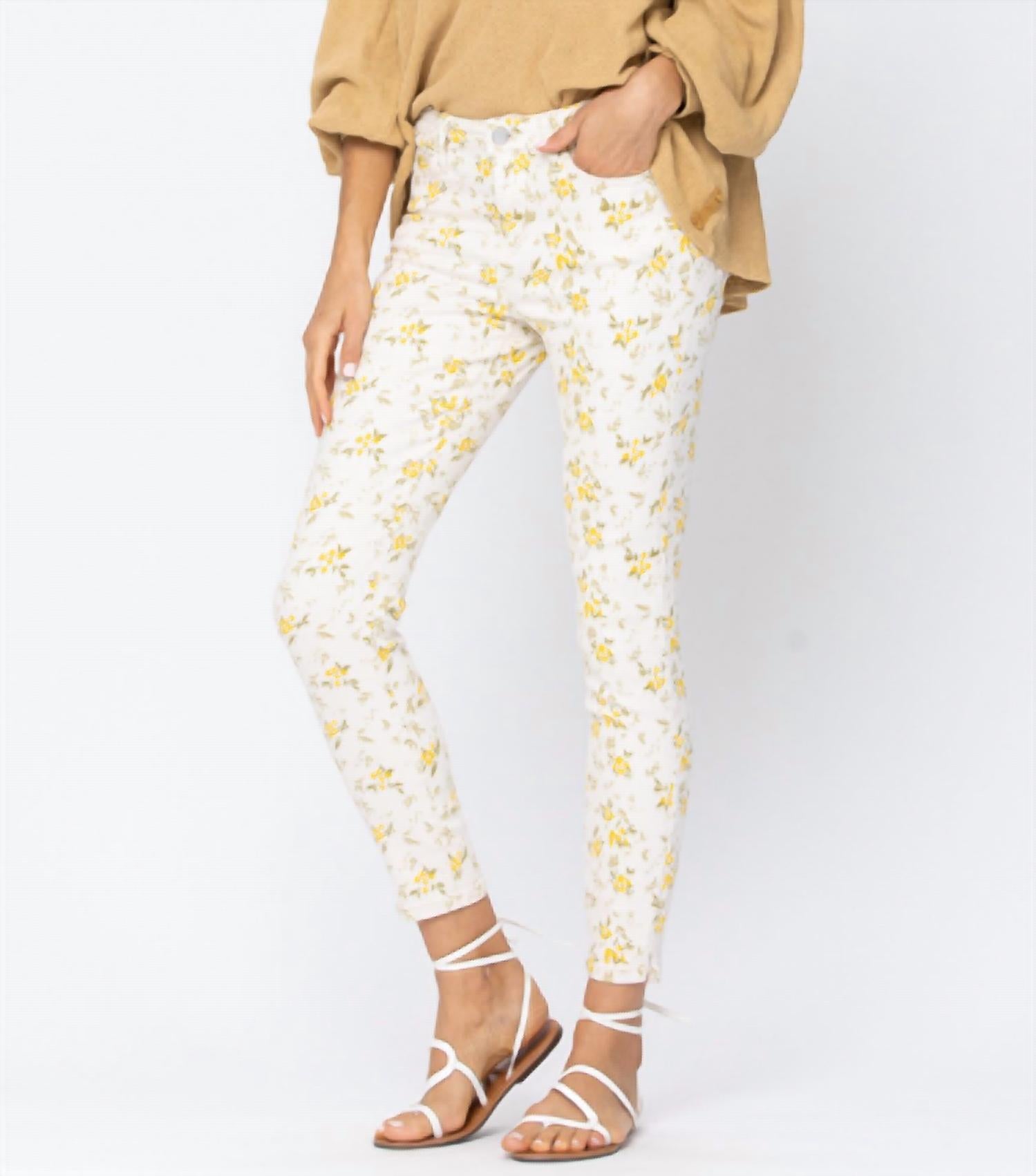 Judy Blue - Floral Print Midrise Skinny Jeans