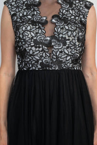 Aidan Mattox - Floral Open Back Embroidered Bodice Ruched Mesh Dress
