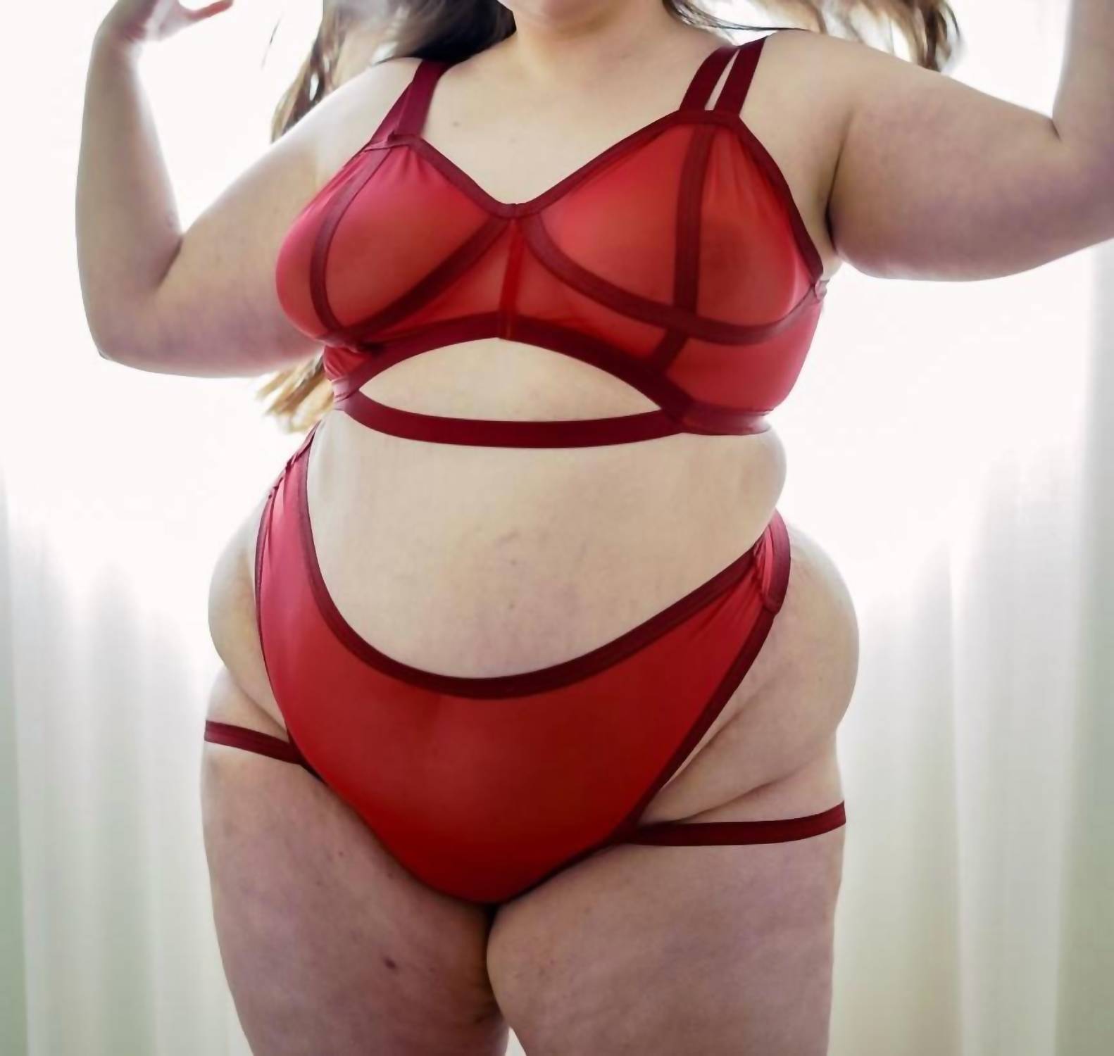 Cantiq Mesh Vintage Soft Cup Bralette in red hot - women's intimate - detail view