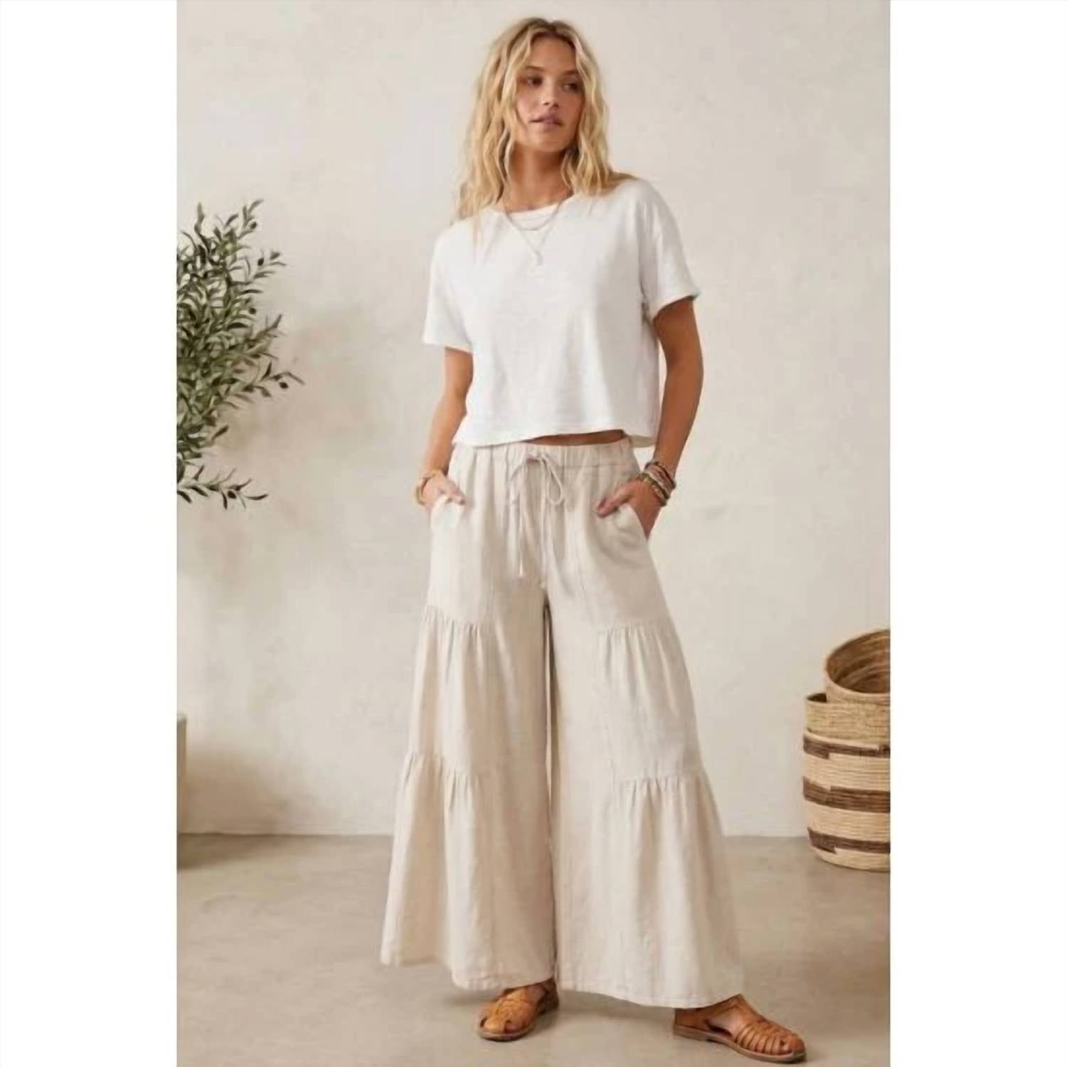 Sewn And Seen - Linen Blend Tiered Wide Leg Pants