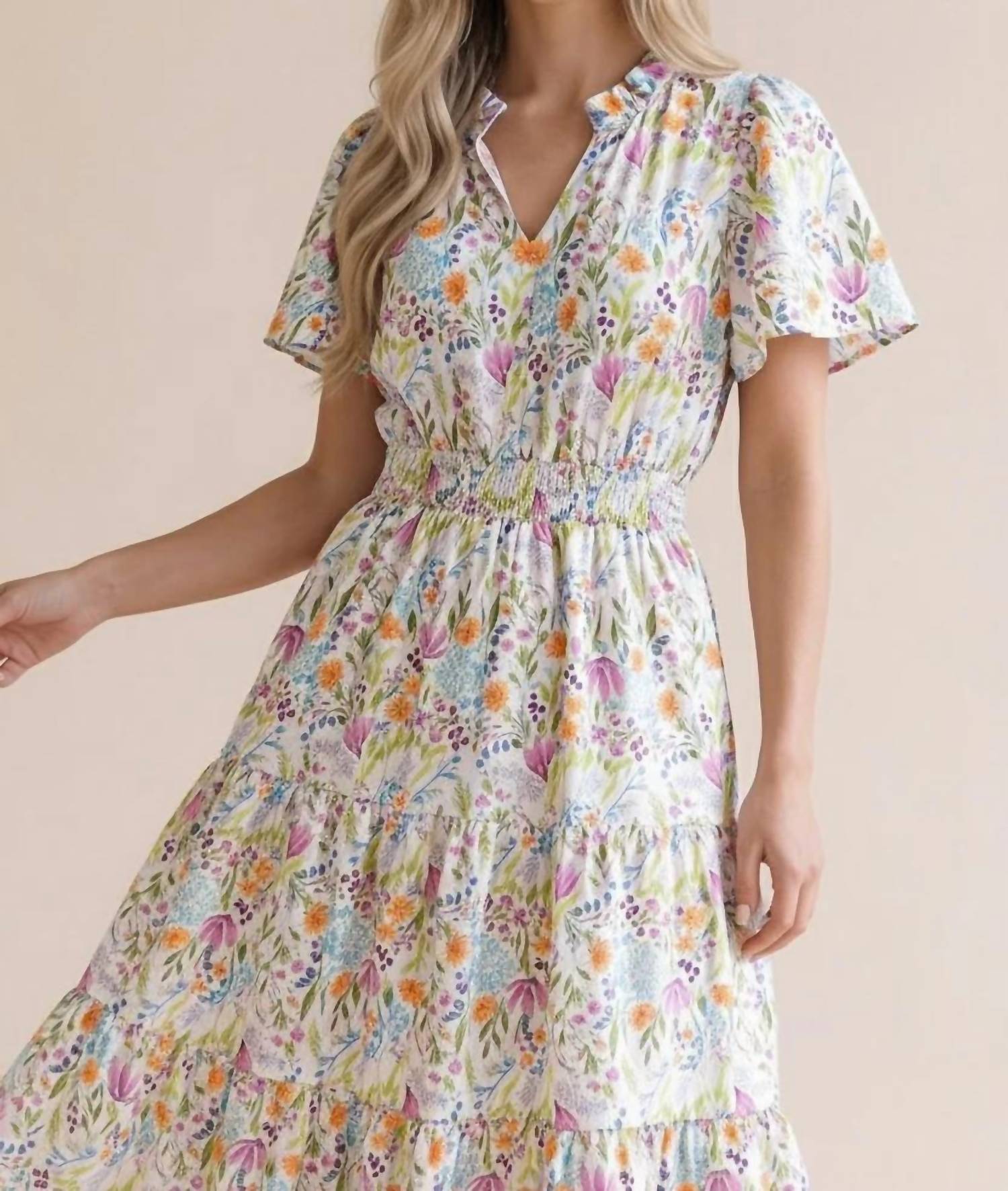 Haptics - Notch Neck Smocked Waist Tiered Dress