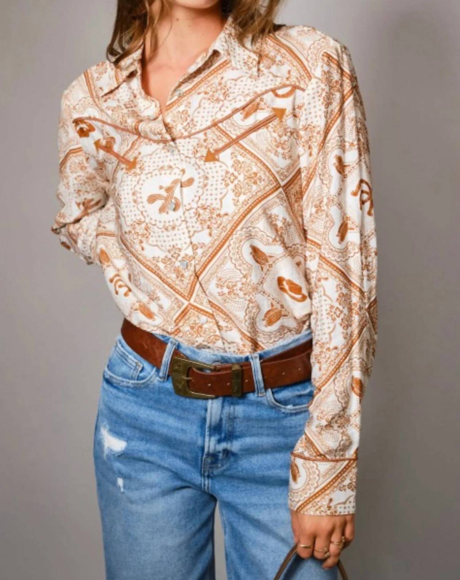Blue B - Western Design Button Up Top