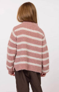 Sadie & Sage Aki High Neck Striped Sweater Top in blush ivory - kids' sweater - alternate view