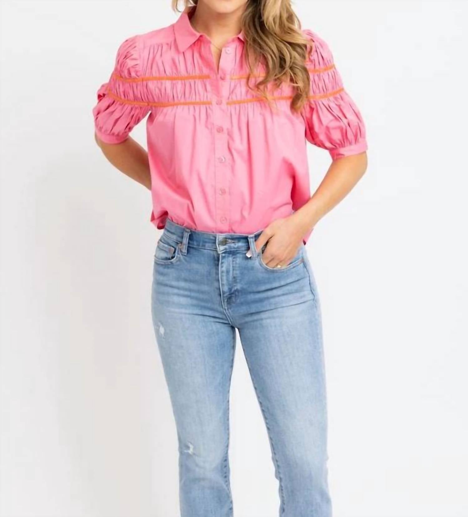Karlie - Solid Contrast Trim Poplin Top