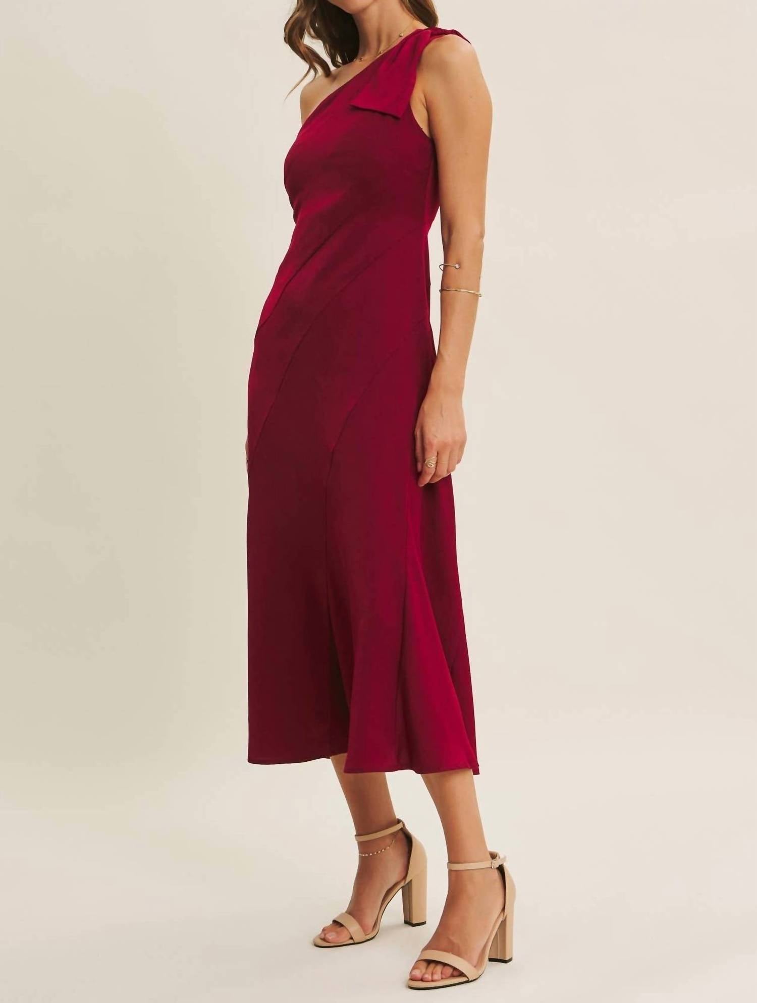 In February - Bordeaux One Shoulder Midi Dress
