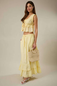 Sunday Edition - Elastic Waist Embroidered Scallop Hem Tiered Maxi Skirt