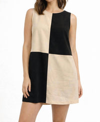 KLd. Signature Faux Suede Colorblock Dress in cream and black - women's dress