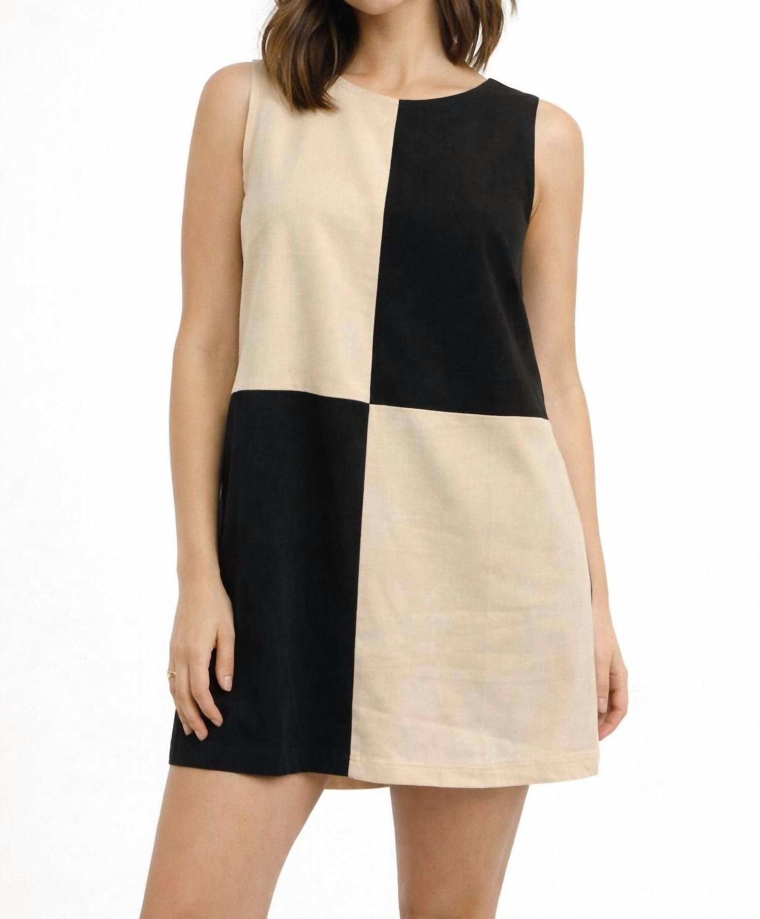 KLd. Signature Faux Suede Colorblock Dress in cream and black - women's dress