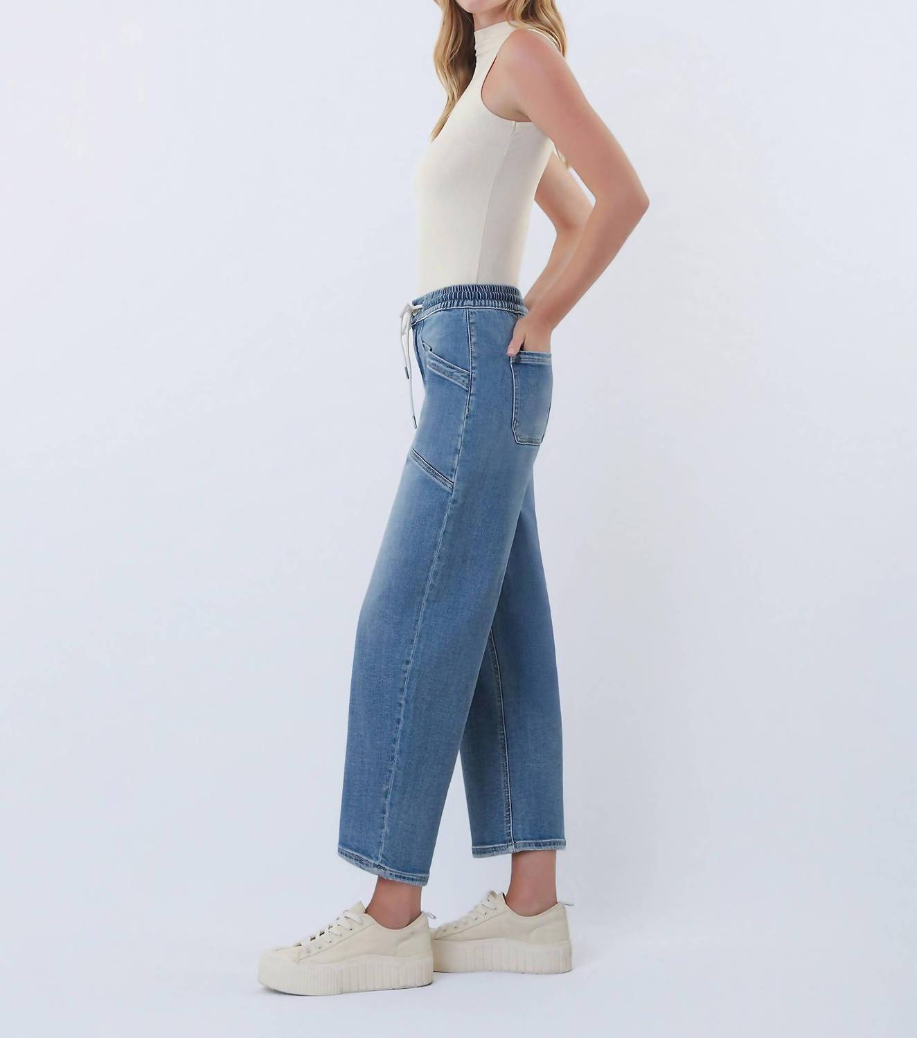 Vervet By Flying Monkey - High Rise Elastic Waistband Wide Barrel Jeans