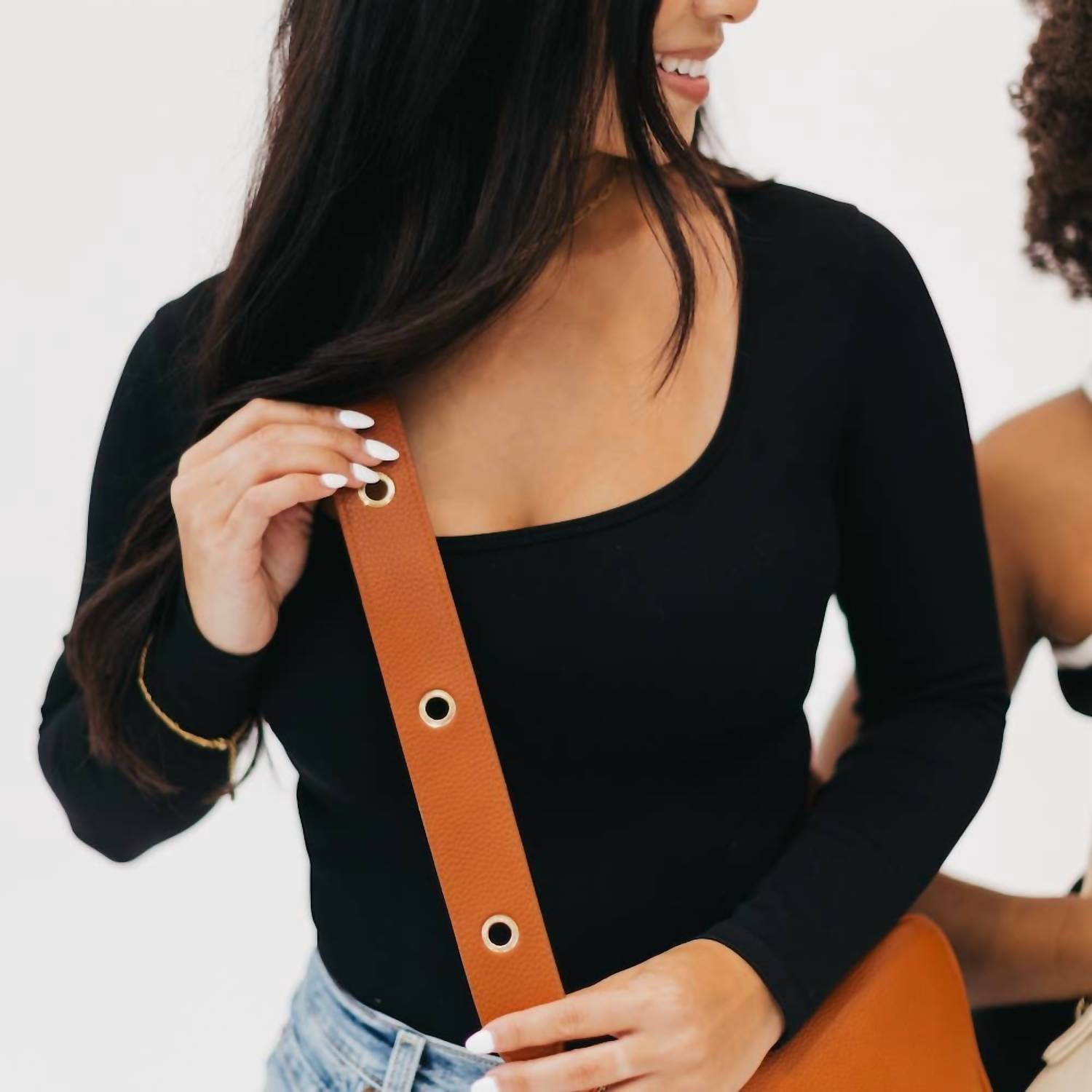 Pretty Simple Evelynn Eyelet Vegan Leather Strap in brown - women's item - alternate view